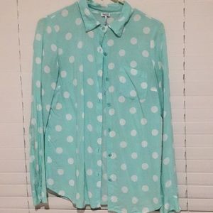 Mint green button down with polka dots